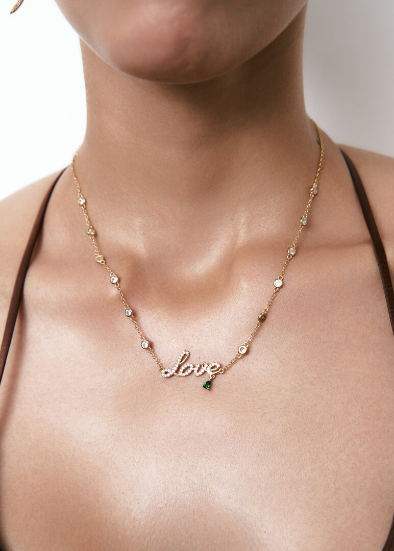 gold-plated love necklace with crystal