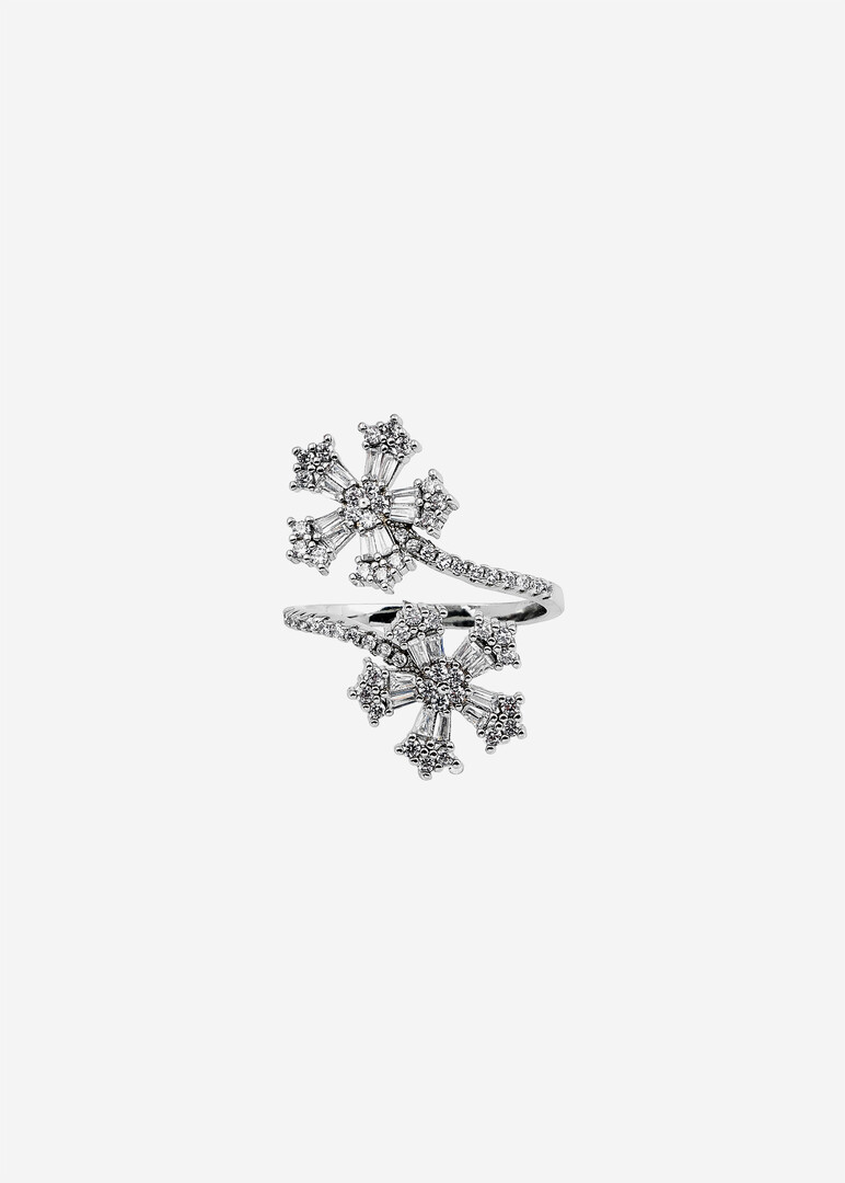 gold-plated two flower ring with crystals