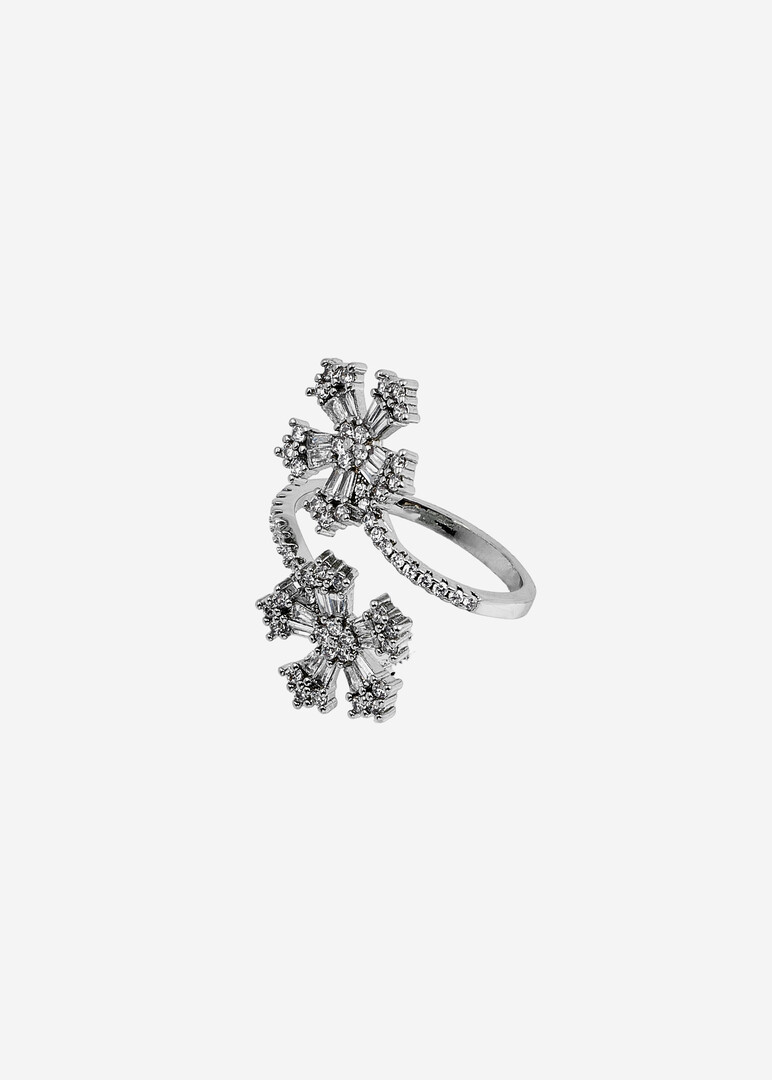 gold-plated two flower ring with crystals