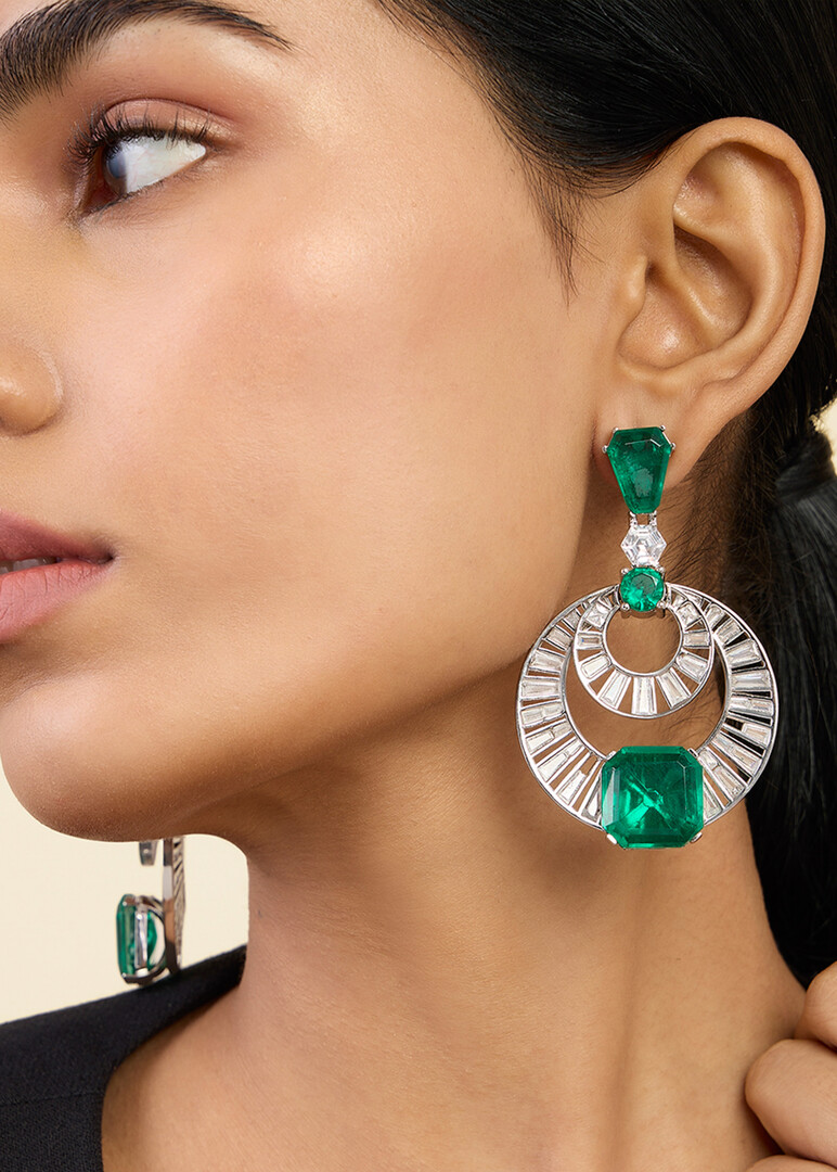 Doublet Emerald Moon Bali Earr