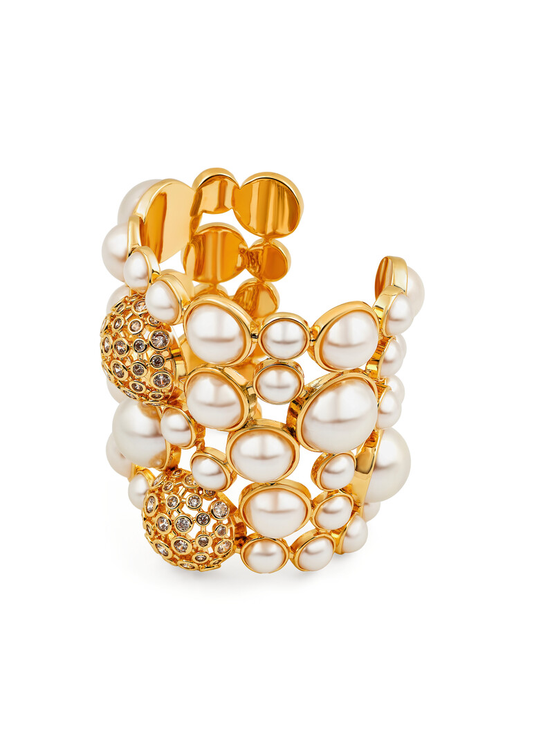 White Crystal Ball Pearl Statement Cuff