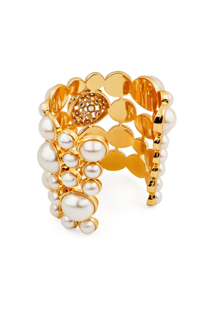 White Crystal Ball Pearl Statement Cuff