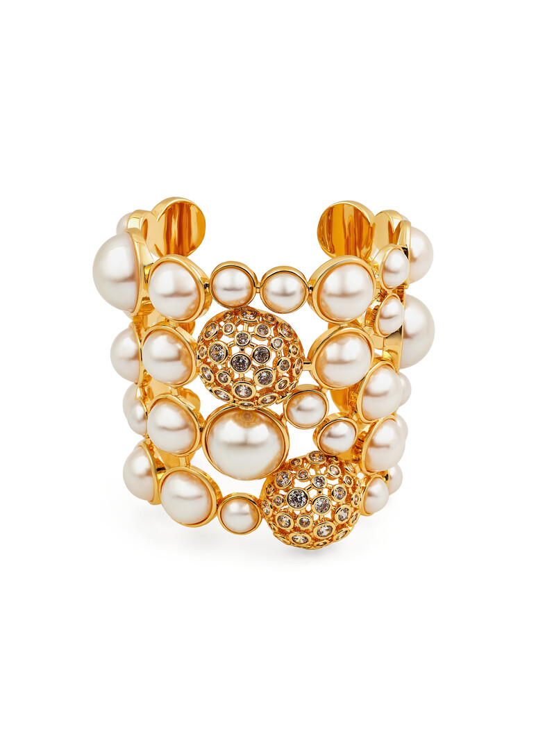 White Crystal Ball Pearl Statement Cuff