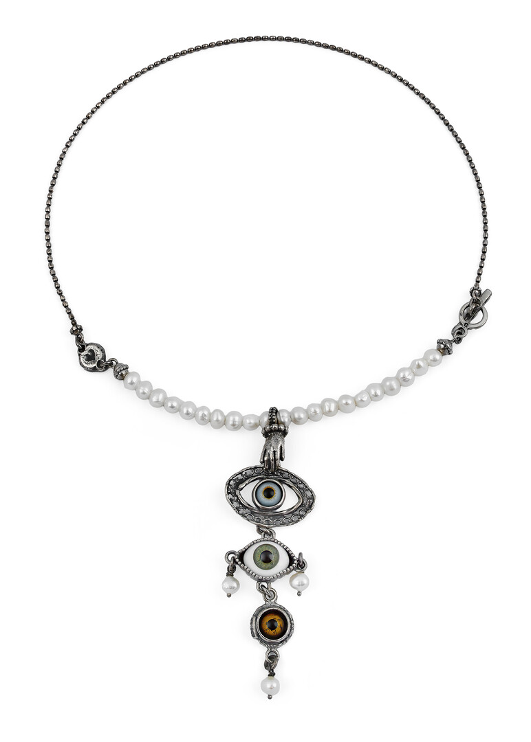 gold-plated collar chain necklace with double eye