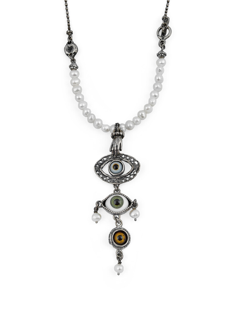 gold-plated collar chain necklace with double eye