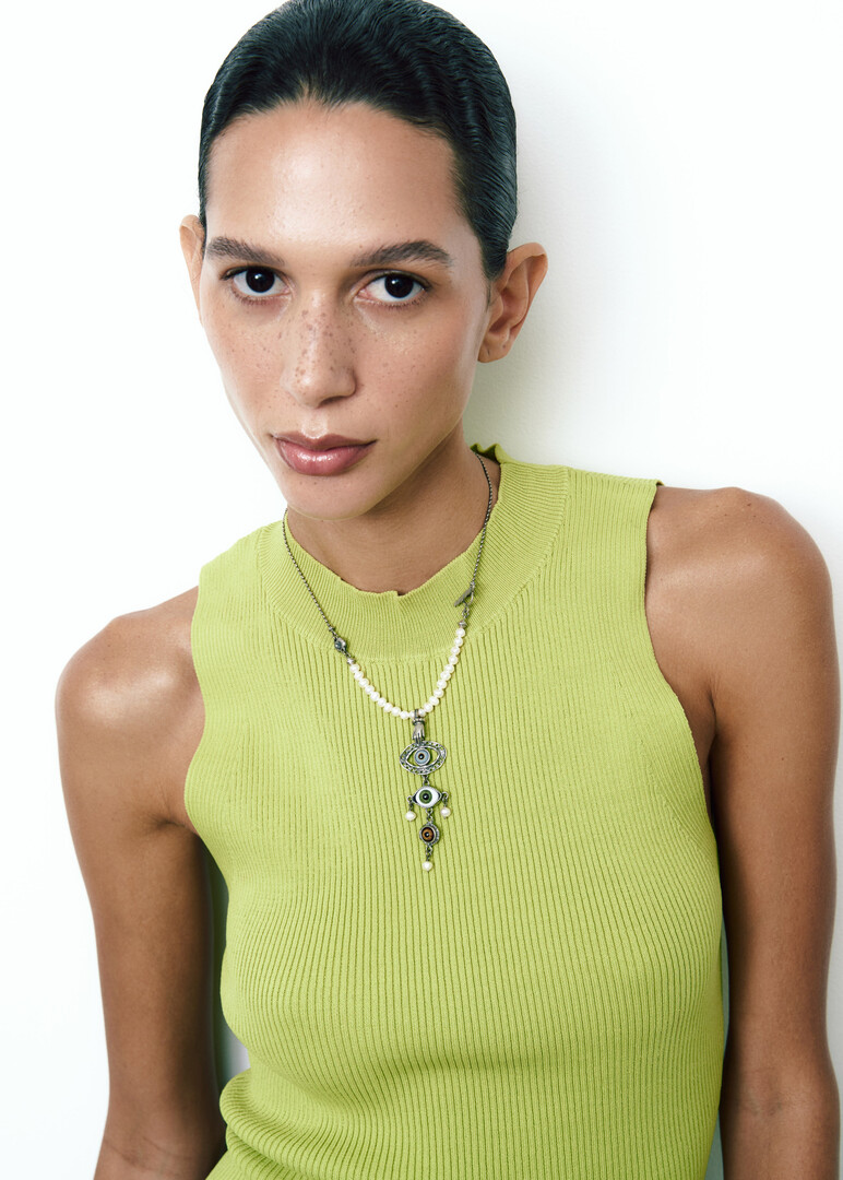 gold-plated collar chain necklace with double eye