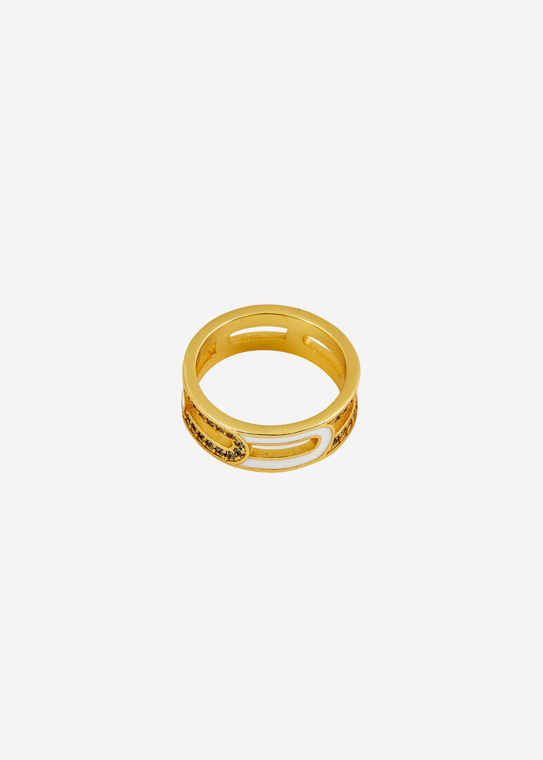 gold-plated white crystal enamel clip ring