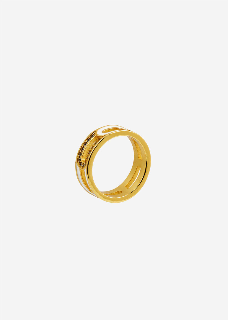 gold-plated white crystal enamel clip ring