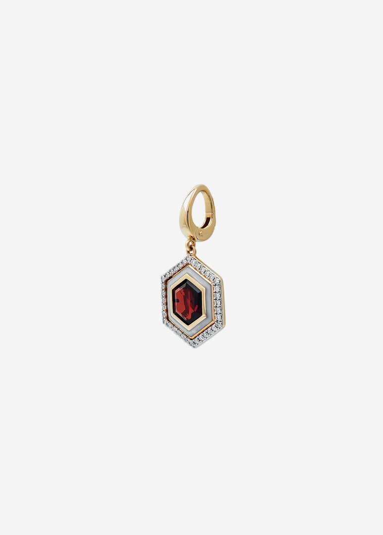 Gold pendant with brown ceramic and diamonds