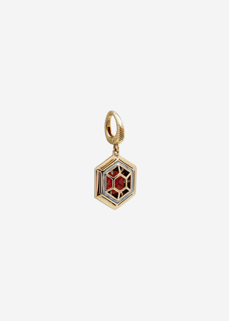 Gold pendant with brown ceramic and diamonds