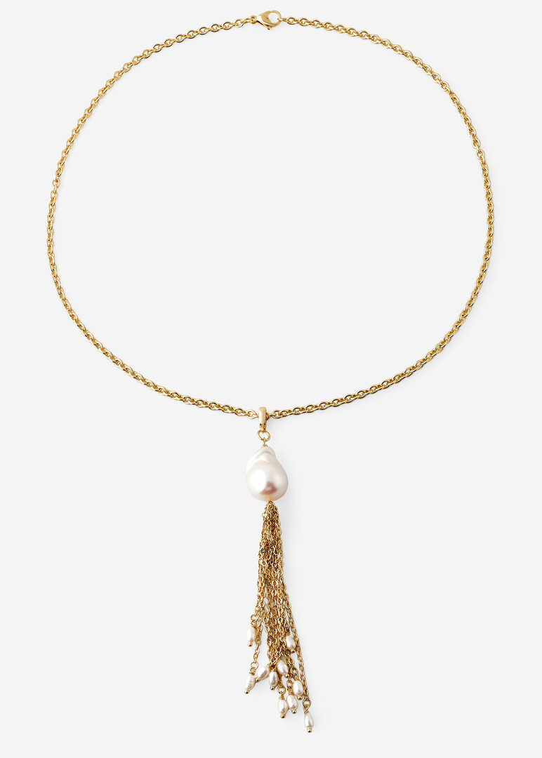 detachable tassel necklace with natural pearls