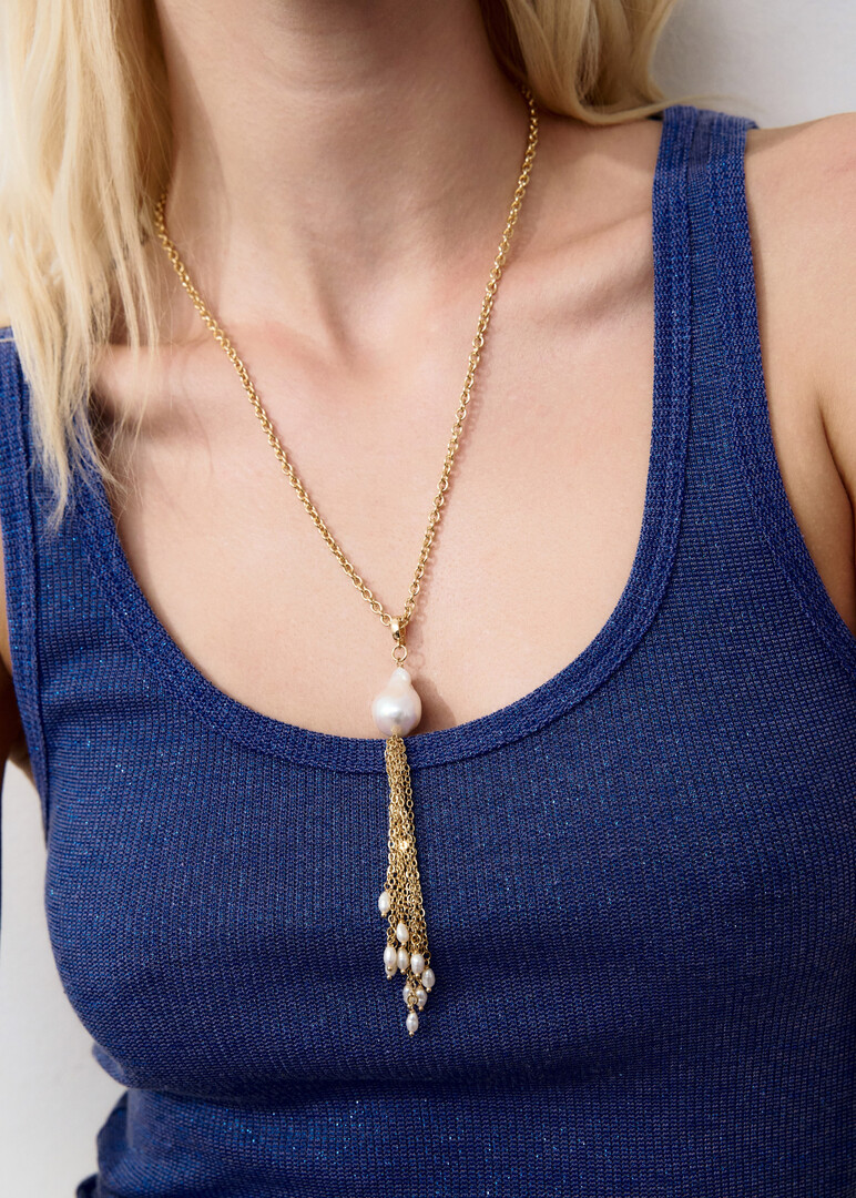 detachable tassel necklace with natural pearls