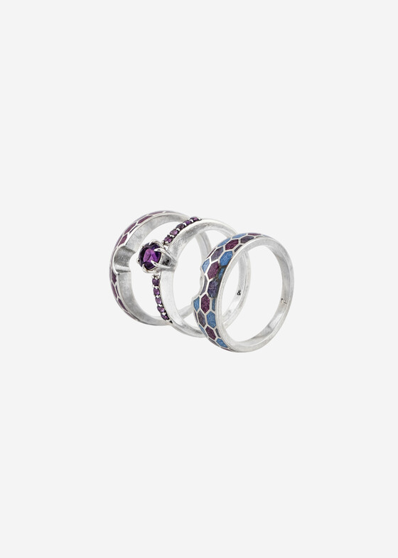 Сеты колец MAJU enamel jewelry Кольцо из серебра с горячей эмалью «Капля яда»