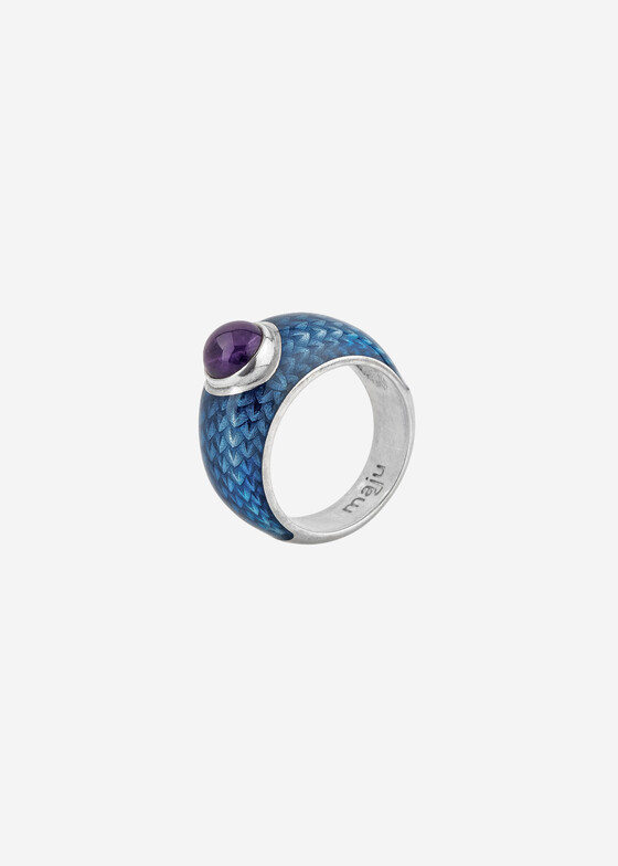 Кольца с крупной вставкой MAJU enamel jewelry Кольцо из серебра с горячей эмалью «Глаз дракона»