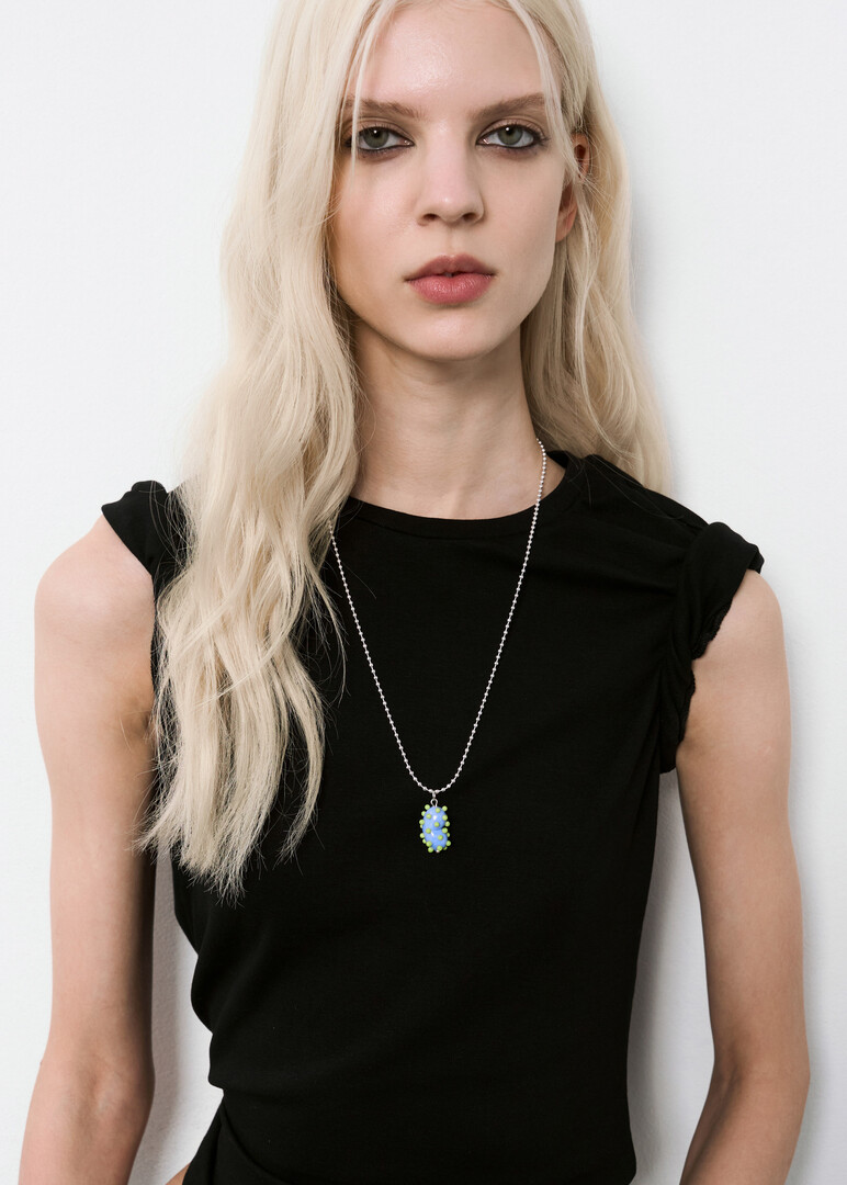 Necklace with glass pendant «Bean», No. 129 FAIRY BERRY