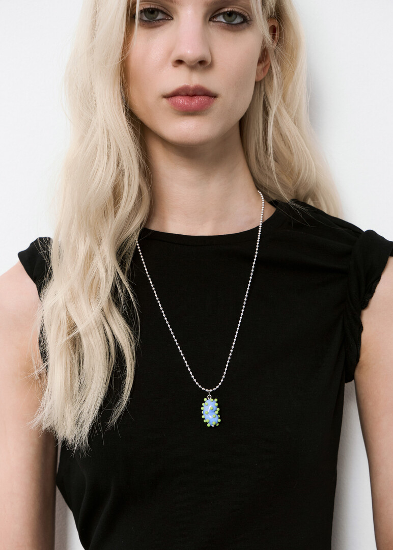 Necklace with glass pendant «Bean», No. 129 FAIRY BERRY