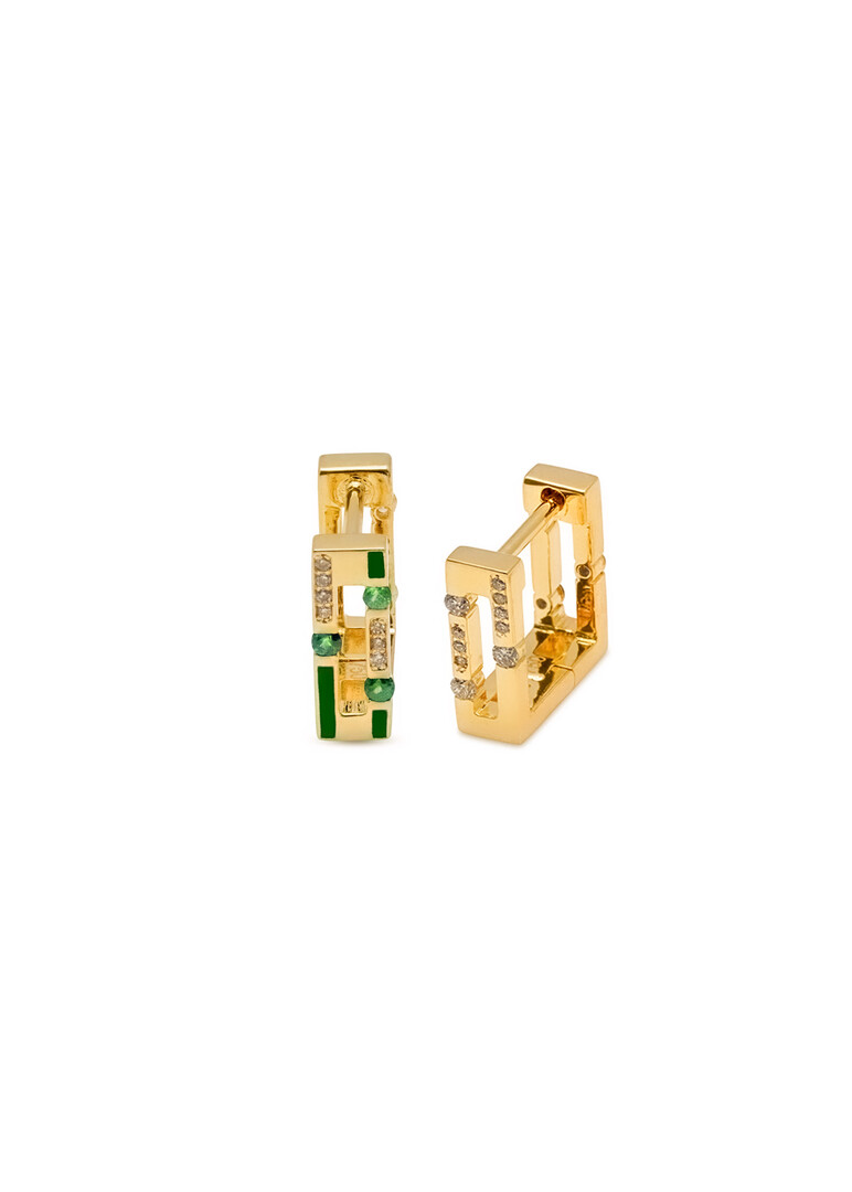 Gold hoop earrings with diamonds and emeralds Versa