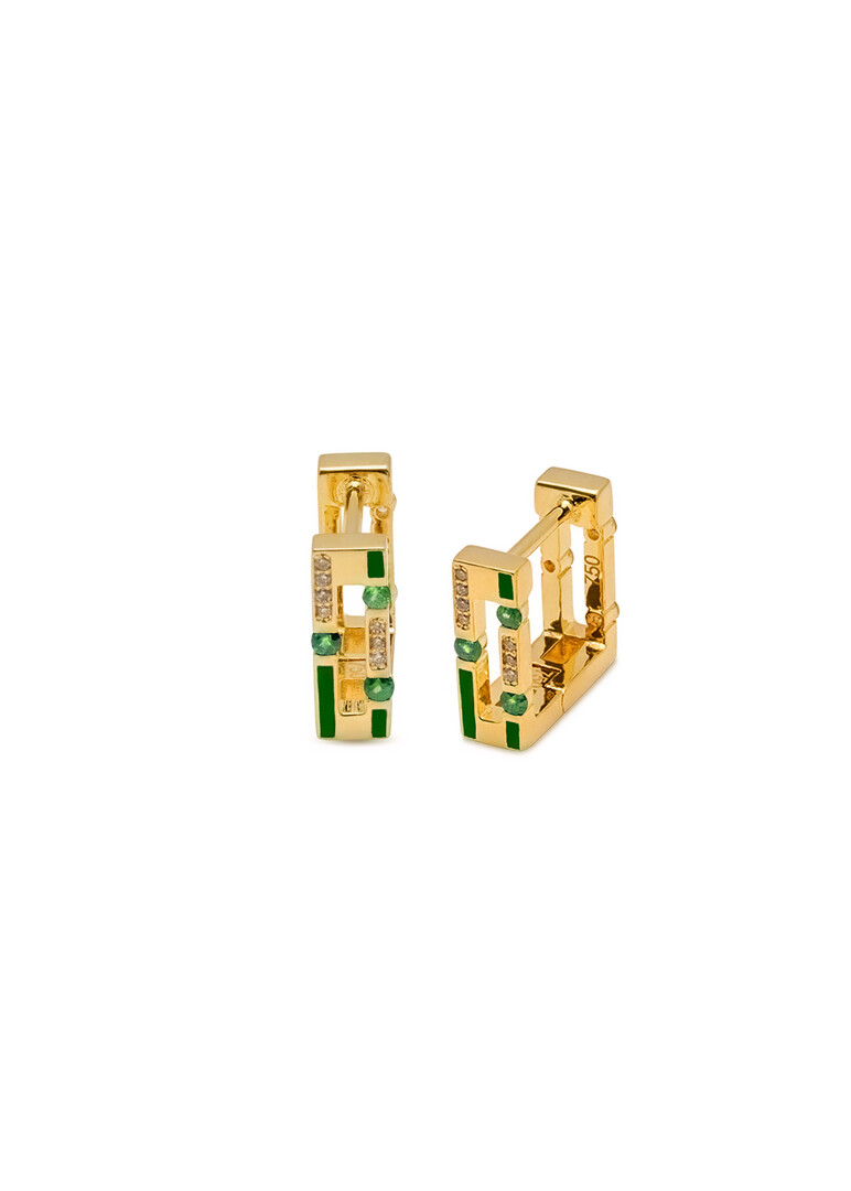 Gold hoop earrings with diamonds and emeralds Versa