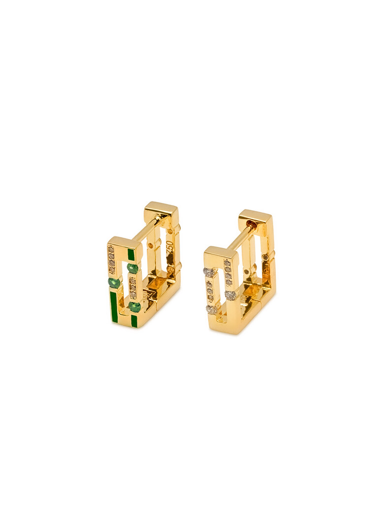 Gold hoop earrings with diamonds and emeralds Versa