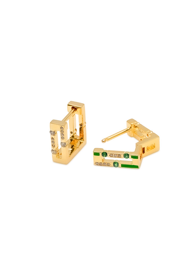 Gold hoop earrings with diamonds and emeralds Versa