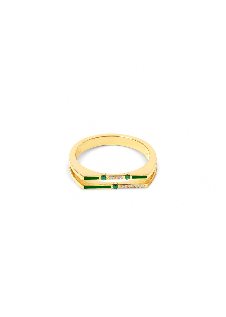 gold versa ring with diamonds and emeralds