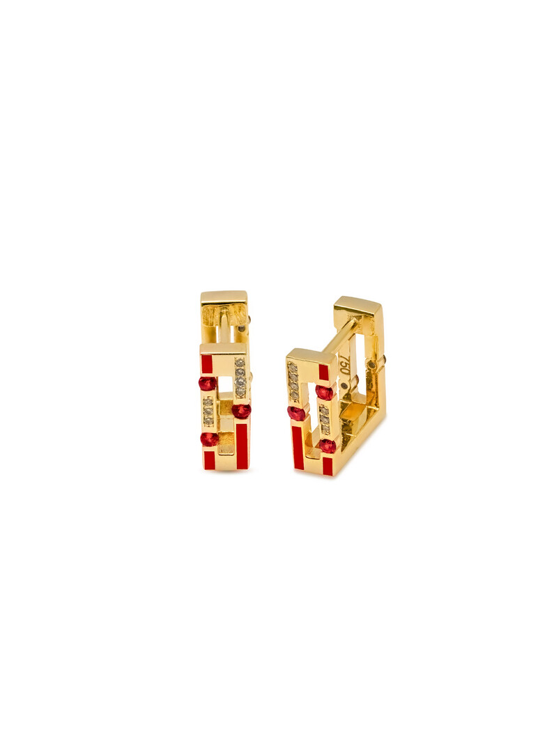 Gold Versa hoop earrings with diamonds and rubies