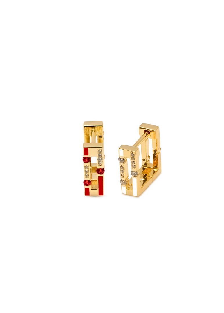 Gold Versa hoop earrings with diamonds and rubies