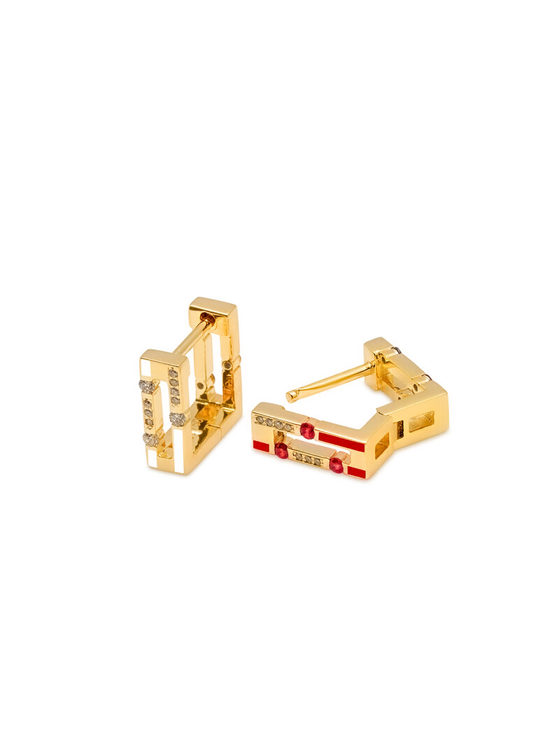 Gold Versa hoop earrings with diamonds and rubies