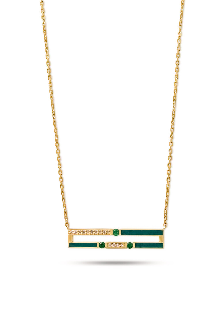 Gold Versa necklace with diamonds and emeralds
