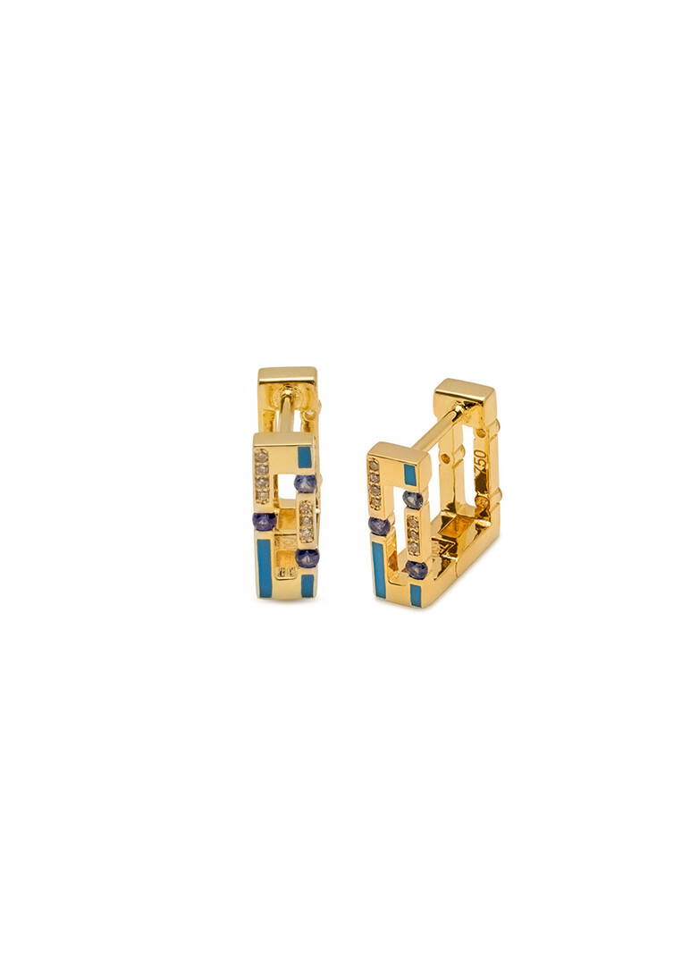 Gold Versa hoop earrings with diamonds and sapphires