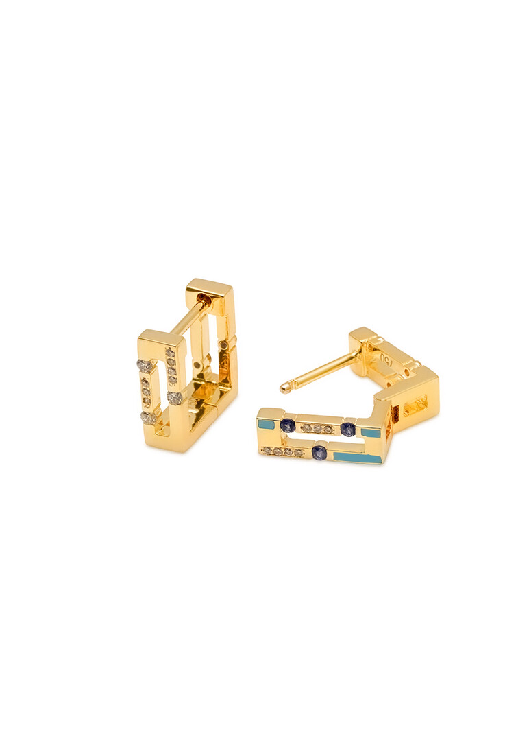 Gold Versa hoop earrings with diamonds and sapphires