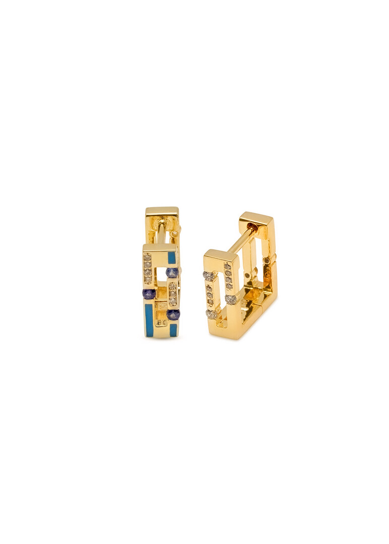 Gold Versa hoop earrings with diamonds and sapphires