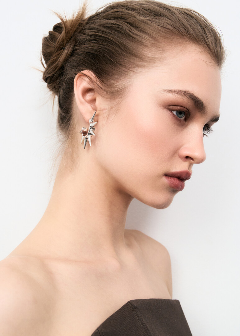 silver spike ring earrings