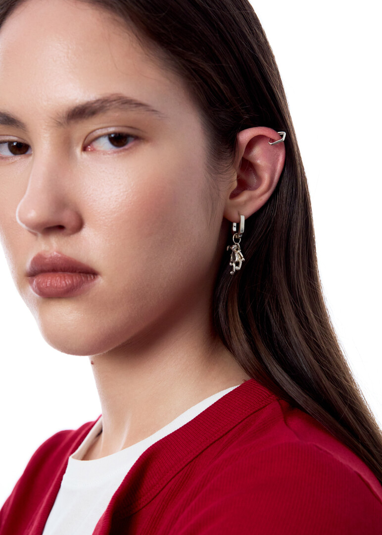 silver blade and bear-rabbit mono-earring
