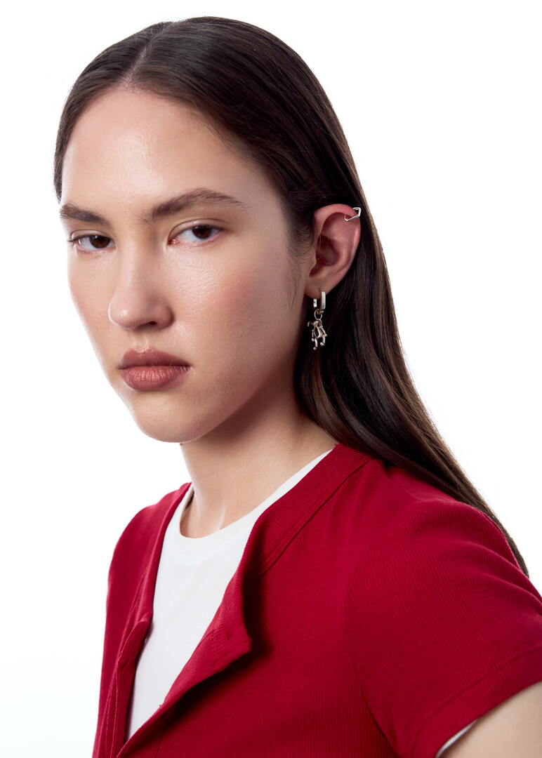 silver blade and bear-rabbit mono-earring