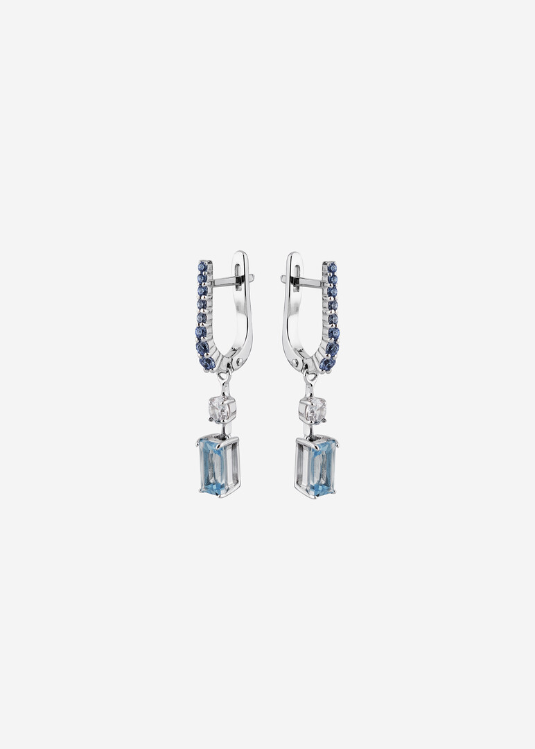 white gold earrings with topazes, premium cubic zirconias and crystals