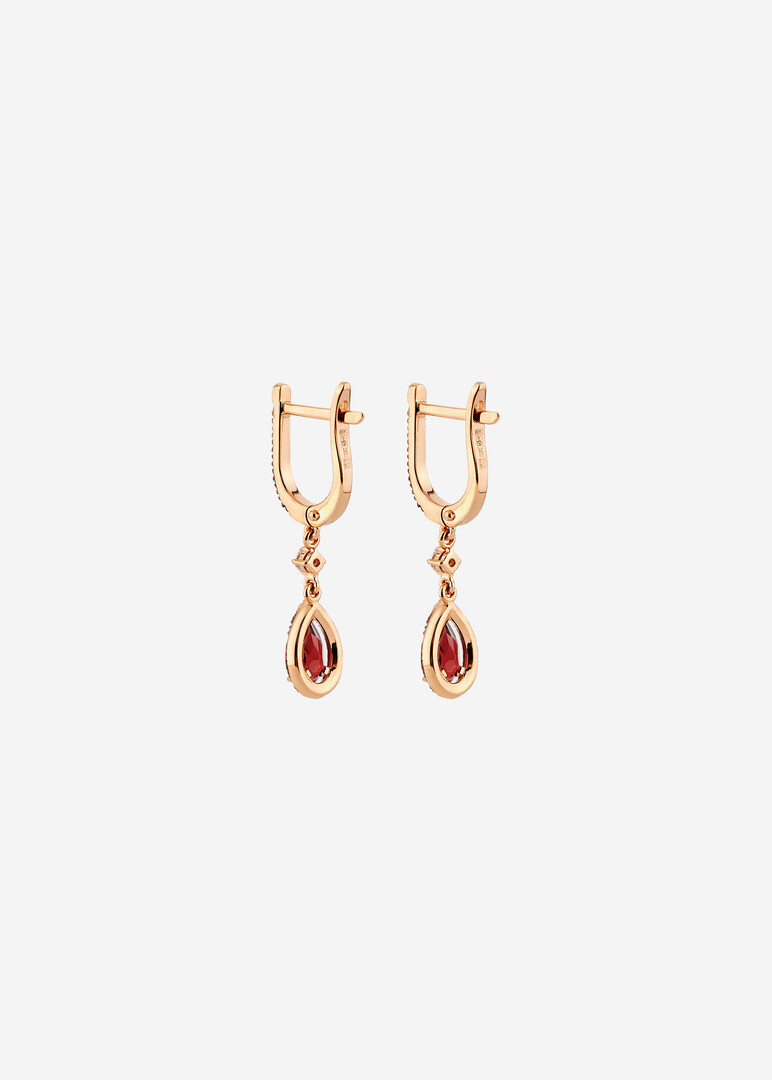 red gold earrings with garnets, nano-rubies and фианиты from Premium collection