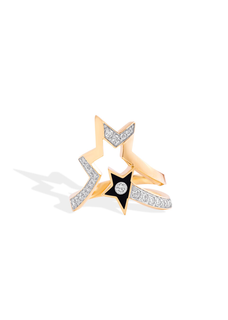 Gold ring with black ceramic and diamond