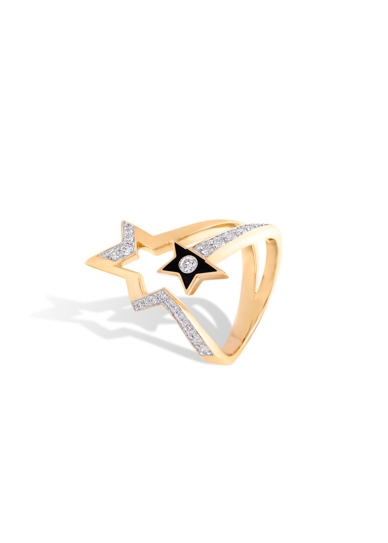 Gold ring with black ceramic and diamond