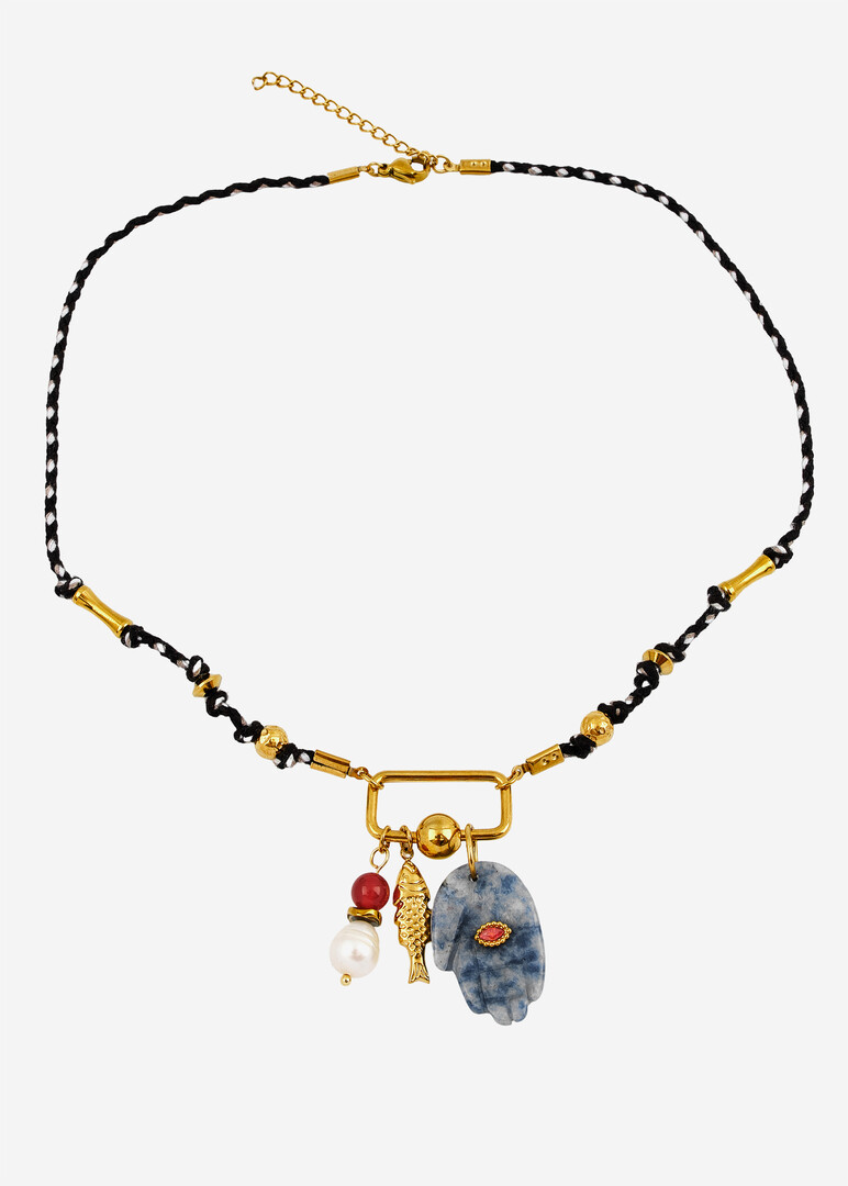 Gold-Plated Talisa Talisman Necklace, Black