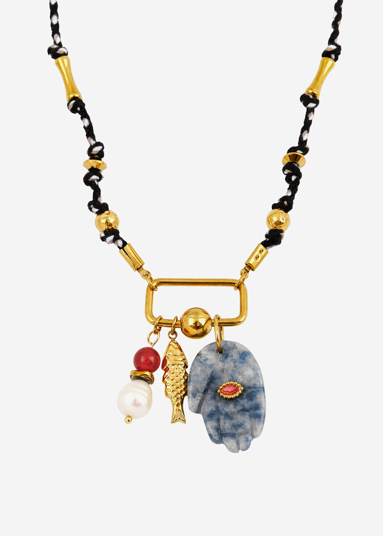Gold-Plated Talisa Talisman Necklace, Black