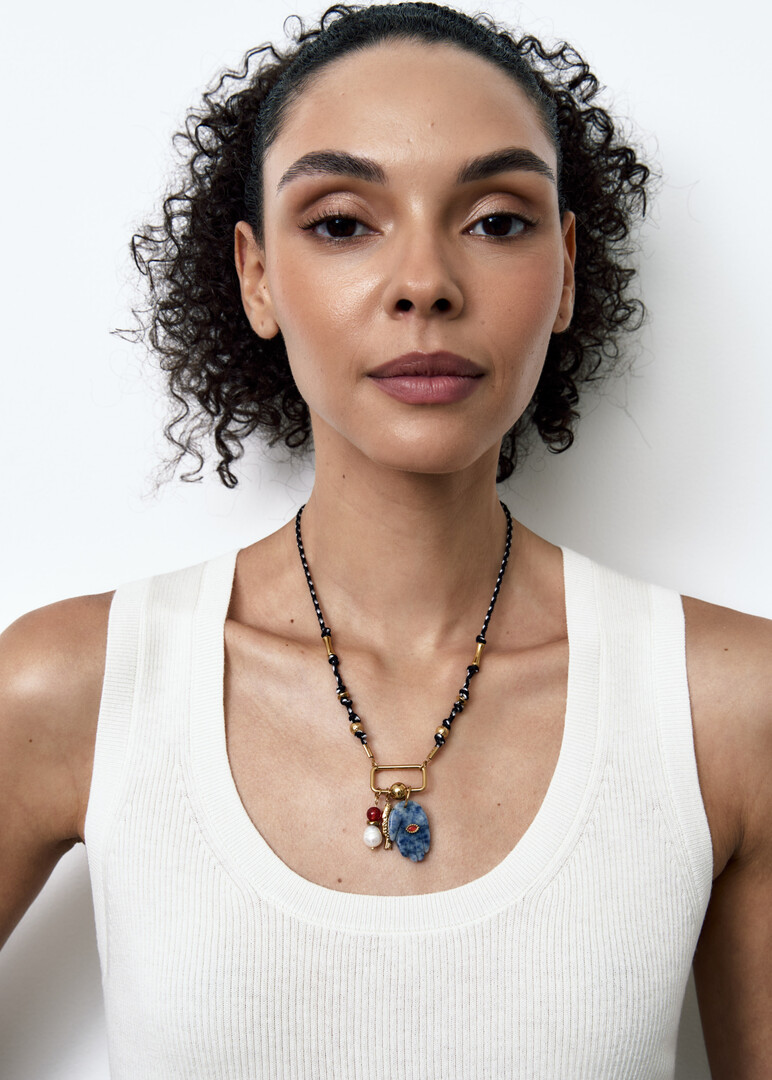 Gold-Plated Talisa Talisman Necklace, Black