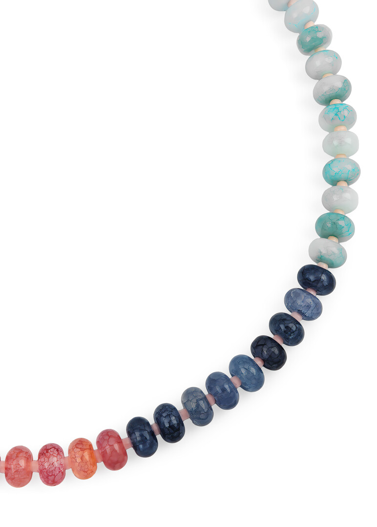 SunJoy Beaded Necklace with Dark Blue Flower