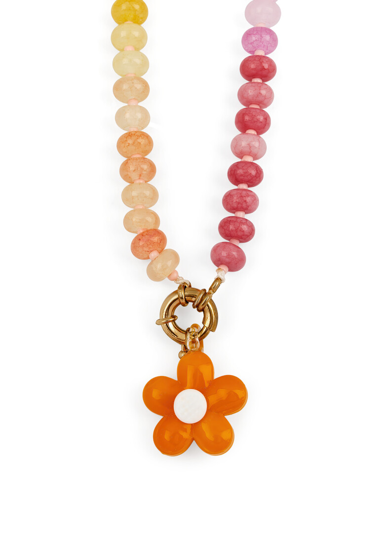 SunJoy Beaded Necklace with Dark Blue Flower