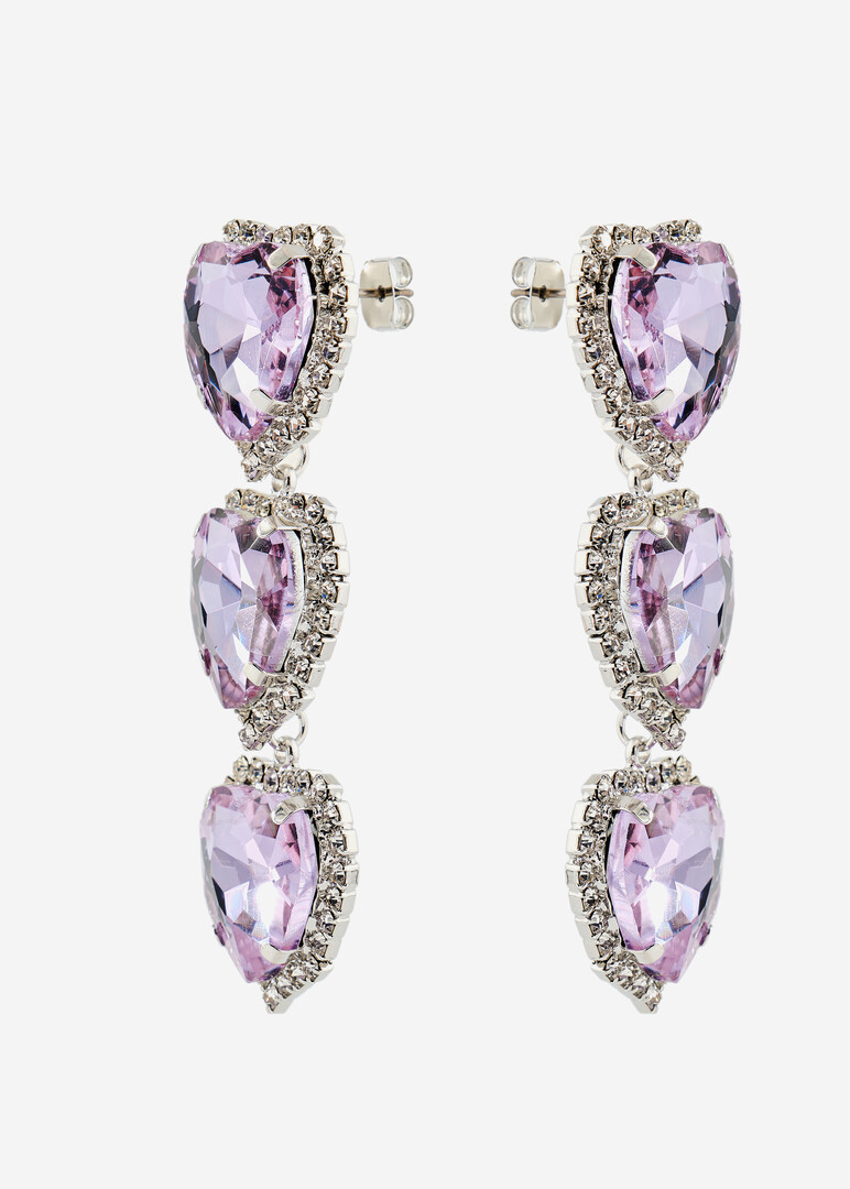 Earrings with three purple hearts