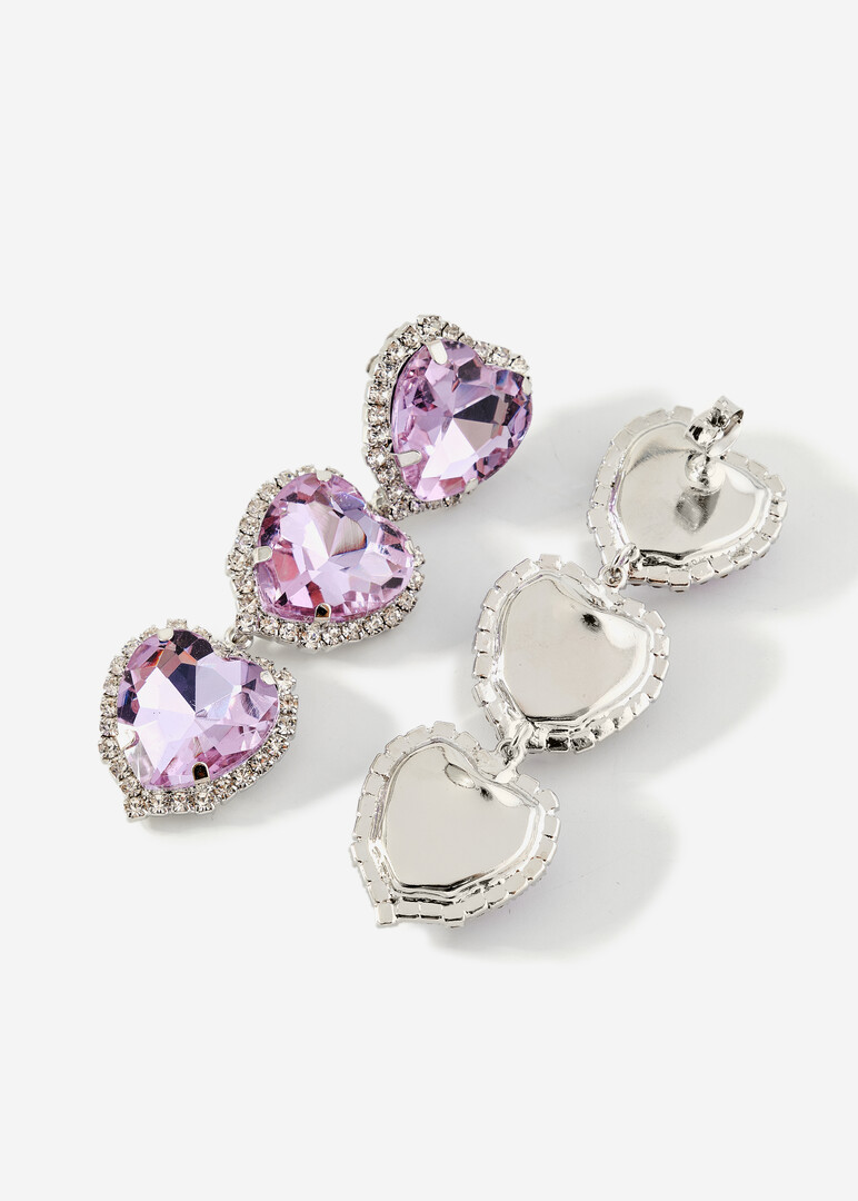 Earrings with three purple hearts