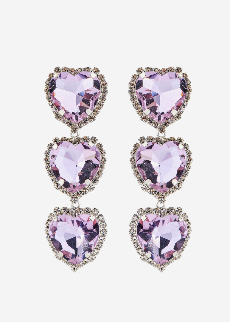 Earrings with three purple hearts