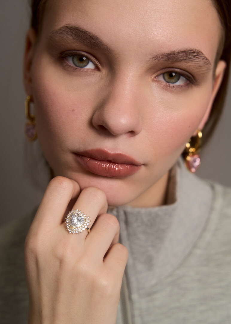 A ring with a crystal heart
