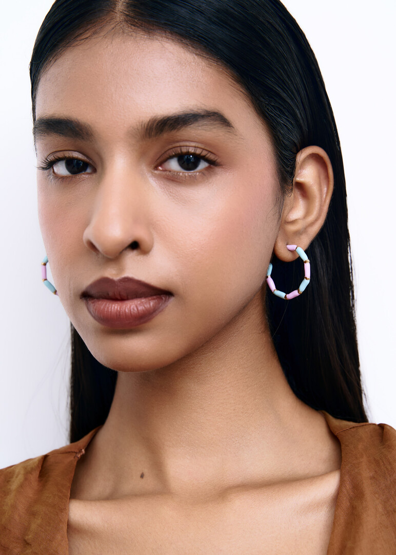 KIRA Enamel Hoop Earrings Pastel Violet & Blue