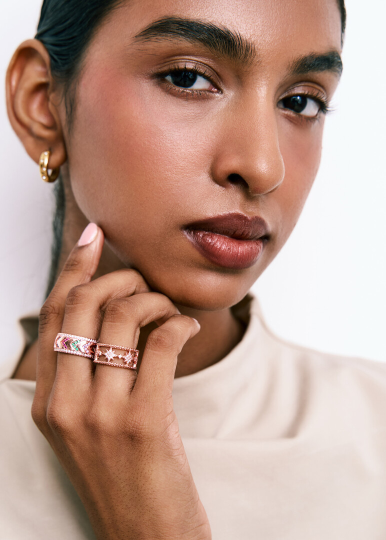 rose gold-tone ring with colorful stones